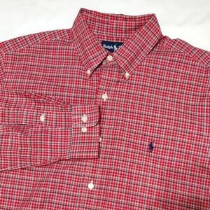 Ralph Lauren Classic Fit Red Plaid Button Front Shirt Large